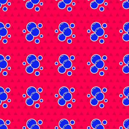 Blue Soap water bubbles icon isolated seamless pattern on red background. Vectorのイラスト素材