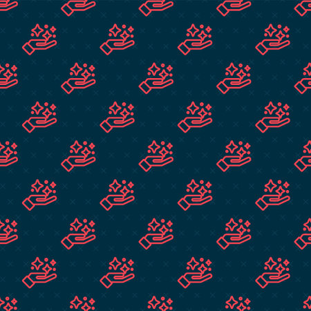 Red line Sparkle stars with magic trick icon isolated seamless pattern on black background. Magic christmas decoration. Vectorのイラスト素材