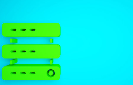 Green Server, Data, Web Hosting icon isolated on blue background. Minimalism concept. 3d illustration 3D renderの写真素材