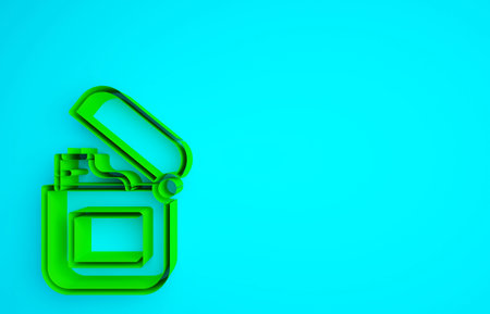 Green Lighter icon isolated on blue background. Minimalism concept. 3d illustration 3D renderの写真素材