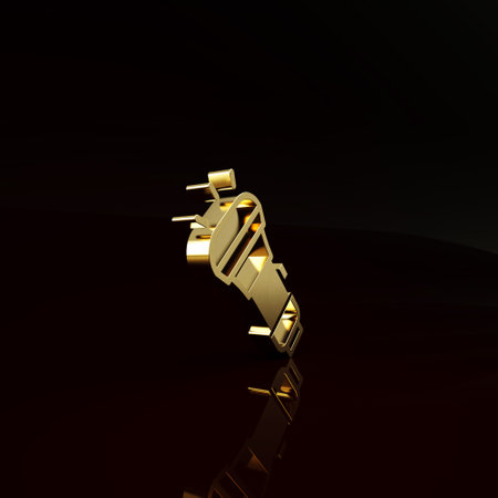 Gold Flashlight icon isolated on brown background. Minimalism concept. 3d illustration 3D renderの写真素材