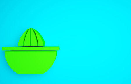 Green Citrus fruit juicer icon isolated on blue background. Minimalism concept. 3d illustration 3D renderの写真素材
