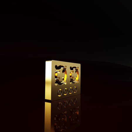Gold Gas stove icon isolated on brown background. Cooktop sign. Hob with four circle burners....