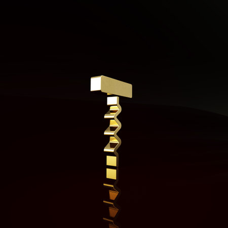 Gold Wine corkscrew icon isolated on brown background. Minimalism concept. 3d illustration 3D renderの写真素材