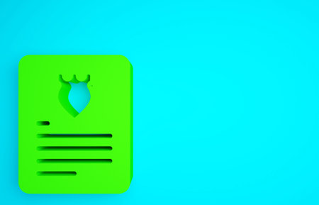 Green The arrest warrant icon isolated on blue background. Warrant, police report, subpoena. Justice concept. Minimalism concept. 3d illustration 3D renderの写真素材
