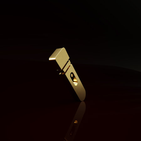 Gold Flashlight icon isolated on brown background. Minimalism concept. 3d illustration 3D renderの写真素材