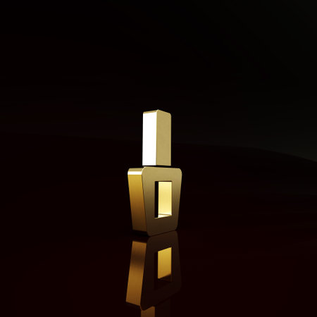 Gold Nail polish bottle icon isolated on brown background. Minimalism concept. 3d illustration 3D renderの写真素材
