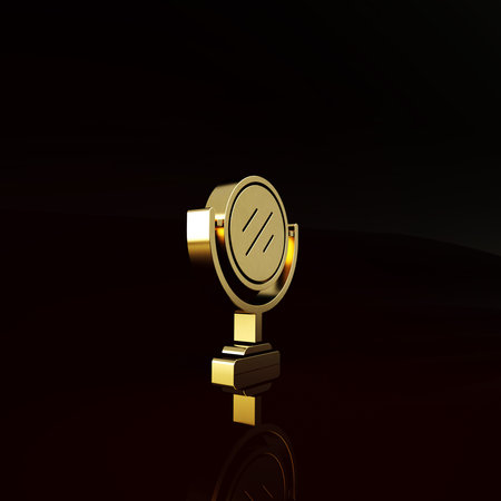 Gold Round makeup mirror icon isolated on brown background. Minimalism concept. 3d illustration 3D...