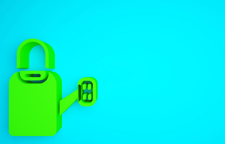 Green Watering can icon isolated on blue background. Irrigation symbol. Minimalism concept. 3d illustration 3D renderの写真素材