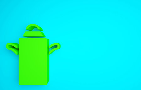 Green Can container for milk icon isolated on blue background. Minimalism concept. 3d illustration 3D renderの写真素材