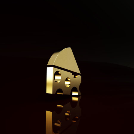 Gold Cheese icon isolated on brown background. Minimalism concept. 3d illustration 3D renderの写真素材