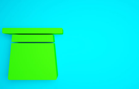 Green Magic hat icon isolated on blue background. Magic trick. Mystery entertainment concept. Minimalism concept. 3d illustration 3D renderの写真素材