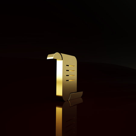 Gold Ancient magic book with alchemy recipes and mystic spells and enchantments icon isolated on brown background. Minimalism concept. 3d illustration 3D renderの写真素材