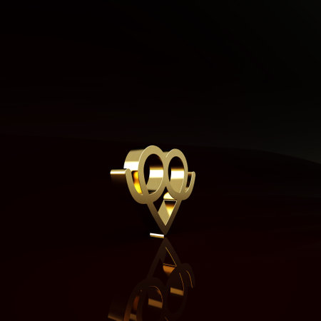 Gold Pretzel icon isolated on brown background. German comfort food pastry. Oktoberfest festival. Minimalism concept. 3d illustration 3D renderの写真素材