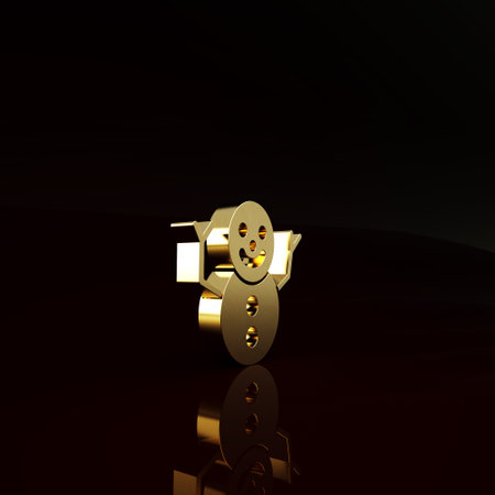 Gold Christmas snowman icon isolated on brown background. Merry Christmas and Happy New Year. Minimalism concept. 3d illustration 3D renderの写真素材