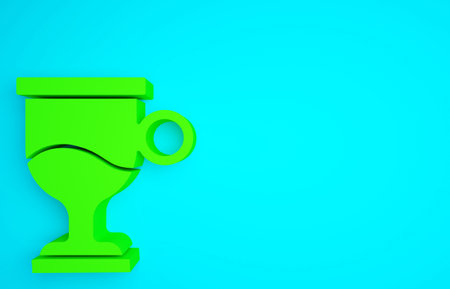 Green Mulled wine with glass of drink and ingredients icon isolated on blue background. Cinnamon stick, clove, lemon slice. Minimalism concept. 3d illustration 3D renderの写真素材