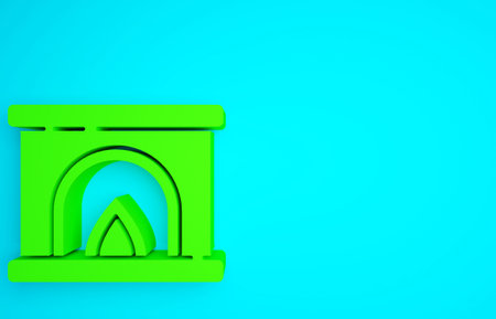 Green Interior fireplace icon isolated on blue background. Minimalism concept. 3d illustration 3D renderの写真素材