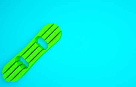 Green Snowboard icon isolated on blue background. Snowboarding board icon. Extreme sport. Sport equipment. Minimalism concept. 3d illustration 3D renderの写真素材