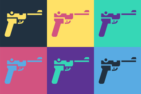 Pop art Mauser gun icon isolated on color background. Mauser C96 is a semi-automatic pistol. Vectorのイラスト素材