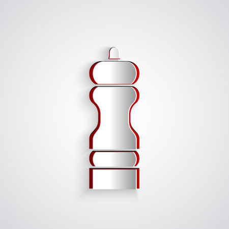 Paper cut Pepper icon isolated on grey background. Cooking spices. Paper art style. Vectorのイラスト素材