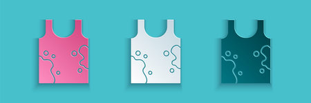 Paper cut Dirty t-shirt icon isolated on blue background. Paper art style. Vectorのイラスト素材