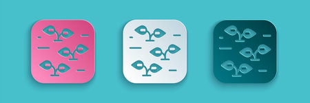 Paper cut Plant icon isolated on blue background. Seed and seedling. Leaves sign. Leaf nature. Paper...