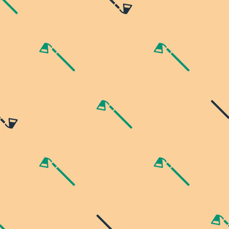 Green and black Garden hoe icon isolated seamless pattern on beige background. Tool for horticulture, agriculture, farming. Vectorのイラスト素材