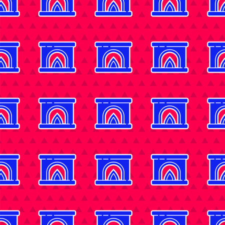 Blue Interior fireplace icon isolated seamless pattern on red background. Vectorのイラスト素材