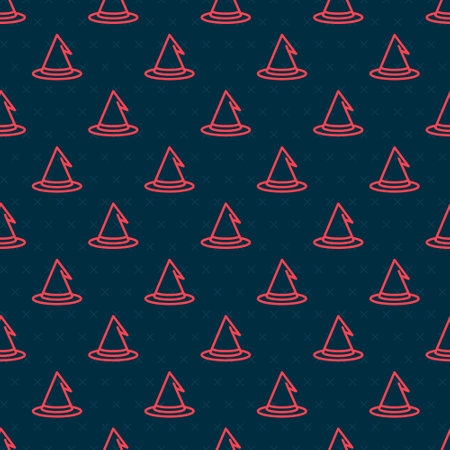 Red line Witch hat icon isolated seamless pattern on black background. Happy Halloween party. Vectorのイラスト素材