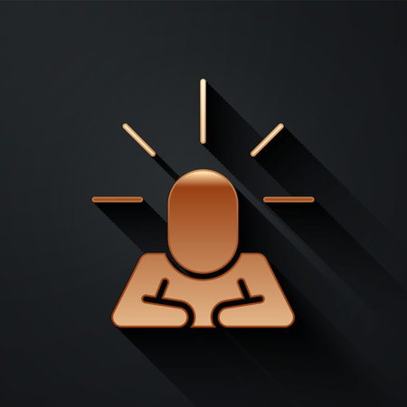 Gold Depression and frustration icon isolated on black background. Man in depressive state of mind. Mental health problems. Long shadow style. Vectorのイラスト素材