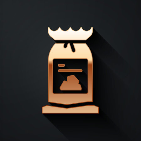 Gold Barbecue coal bag icon isolated on black background. Long shadow style. Vectorのイラスト素材