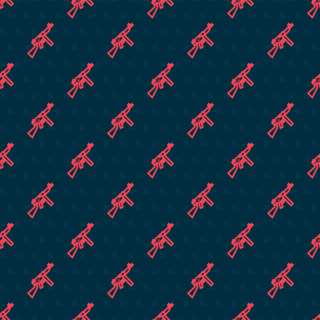 Red line Thompson tommy submachine gun icon isolated seamless pattern on black background. American submachine gun. Vectorのイラスト素材