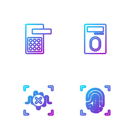 Set line Fingerprint, Rejection voice recognition, Digital door lock and with. Gradient color icons. Vectorのイラスト素材