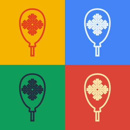 Pop art line Balloons with snowflake icon isolated on color background. Merry Christmas and Happy New Year. Vectorのイラスト素材