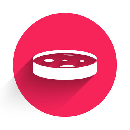 White Petri dish with bacteria icon isolated with long shadow. Red circle button. Vectorのイラスト素材