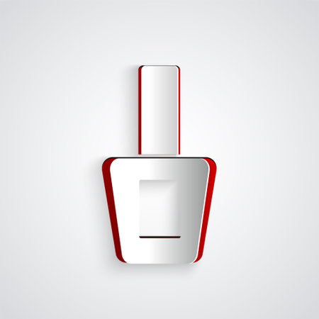 Paper cut Nail polish bottle icon isolated on grey background. Paper art style. Vectorのイラスト素材