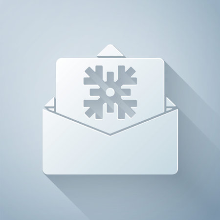 Paper cut Christmas postcard icon isolated on grey background. Merry Christmas and Happy New Year. Paper art style. Vectorのイラスト素材
