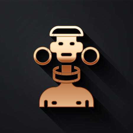 Gold African tribe male icon isolated on black background. Long shadow style. Vectorのイラスト素材