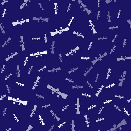 White Sniper optical sight icon isolated seamless pattern on blue background. Sniper scope crosshairs. Vectorのイラスト素材