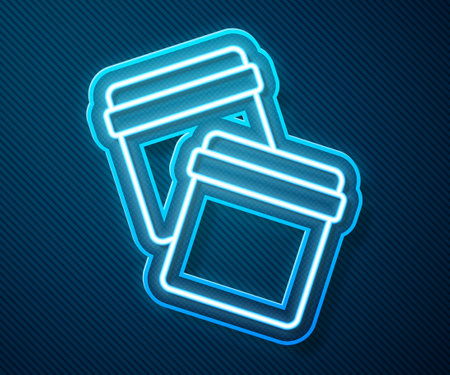 Glowing neon line Plastic bag with ziplock icon isolated on blue background. Vectorのイラスト素材