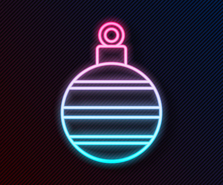 Glowing neon line Christmas ball icon isolated on black background. Merry Christmas and Happy New Year. Vectorのイラスト素材