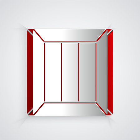 Paper cut Wooden box icon isolated on grey background. Paper art style. Vector Illustrationのイラスト素材