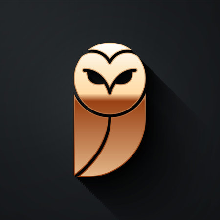 Gold Owl icon isolated on black background. Animal symbol. Long shadow style. Vectorのイラスト素材