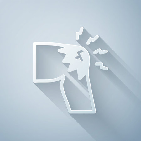 Paper cut Joint pain, knee pain icon isolated on grey background. Orthopedic medical. Disease of the joints and bones, arthritis. Paper art style. Vectorのイラスト素材