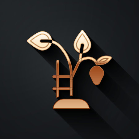 Gold Strawberry bush with berries icon isolated on black background. Long shadow style. Vectorのイラスト素材
