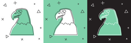 Set Eagle head icon isolated on white and green, black background. Animal symbol. Vector