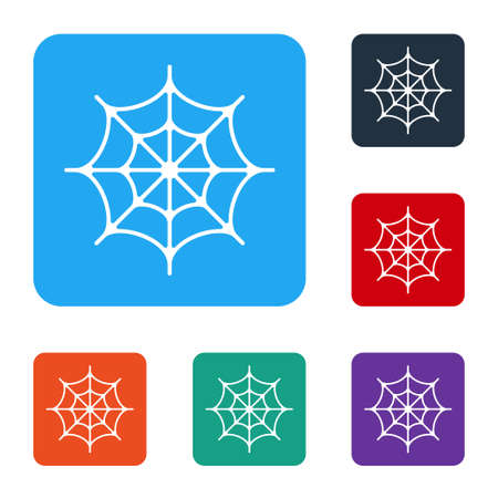 White Spider web icon isolated on white background. Cobweb sign. Happy Halloween party. Set icons in color square buttons. Vectorのイラスト素材