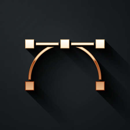 Gold Bezier curve icon isolated on black background. Pen tool icon. Long shadow style. Vectorのイラスト素材