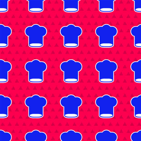 Blue Chef hat icon isolated seamless pattern on red background. Cooking symbol. Cooks hat. Vectorのイラスト素材