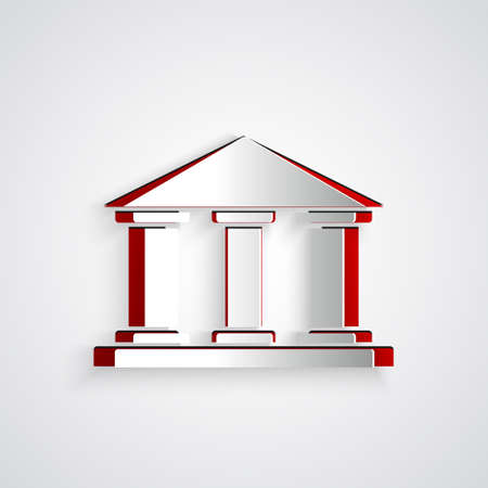 Paper cut Museum building icon isolated on grey background. Paper art style. Vector Illustrationのイラスト素材